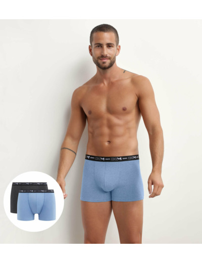 Lot de 2 Boxers homme Bleu et et Noir à ceinture contrastée Dim Coton Stretch