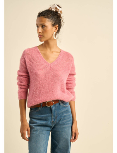 Pull à col V en mohairs et Alpaga