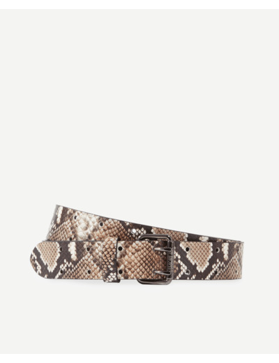 Ceinture En Cuir Embossee Python beige-brown
