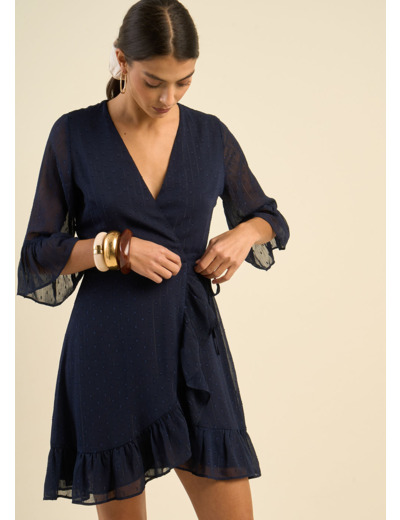 Robe courte cache-cœur plumetis