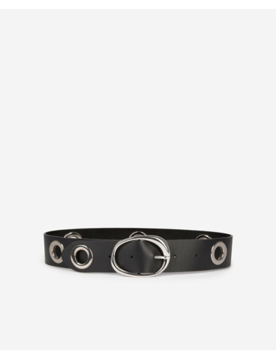 Ceinture en cuir avec oeillets black