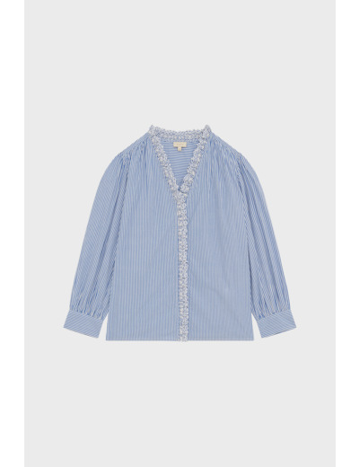 Chemise en popeline rayée à volants - CELINE