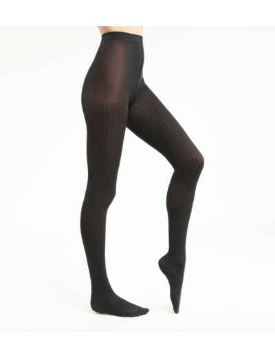 Collant semi-opaque femme à côtes plates Noir Dim Style