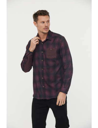Chemise flanelle carreaux avec poche poitrine et détails contrastés