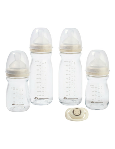 Kit 4 biberons verre  Beige