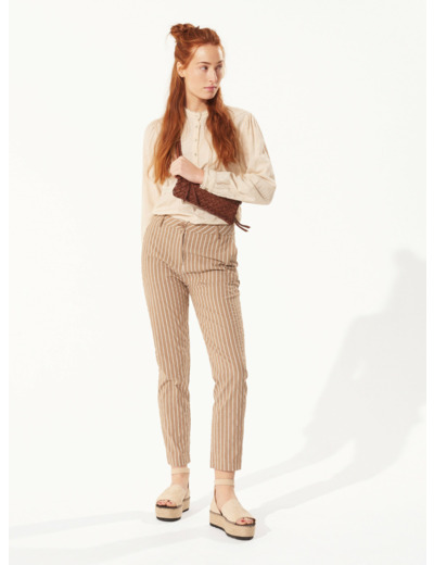 Pantalon droit rayure marron glace