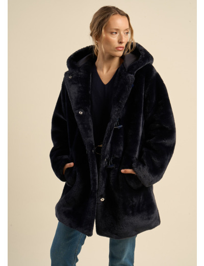 Duffle-coat en fausse fourrure à capuche