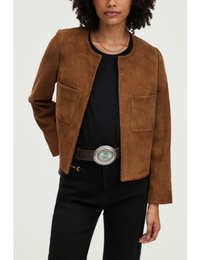 Veste sans col en cuir velours - RONIE