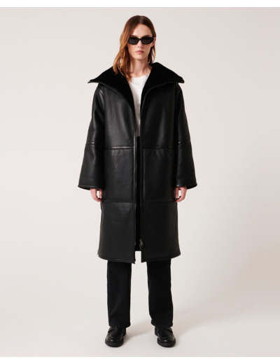 Manteau Mima Noir en cuir