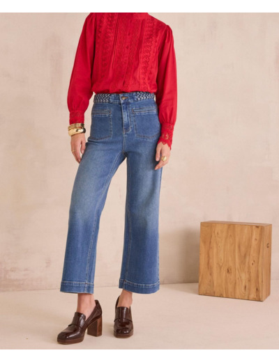 Jean cropped large aux détails tressés ROMA