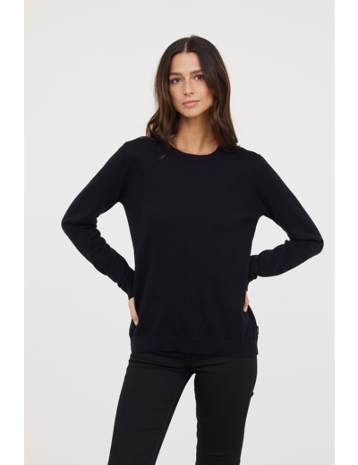 Pull basique col rond en coton bio et laine recyclée