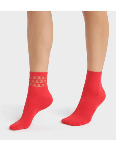 Lot de 2 paires de socquettes femme microfibre Rouge à coeurs Dim Skin