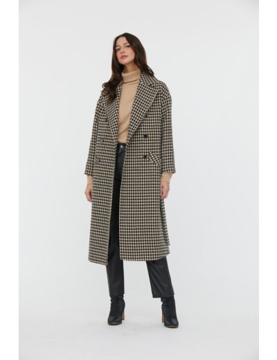 Manteau trench long en pied de poule