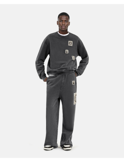 Sweat Col Rond Avec Print Devant black washed