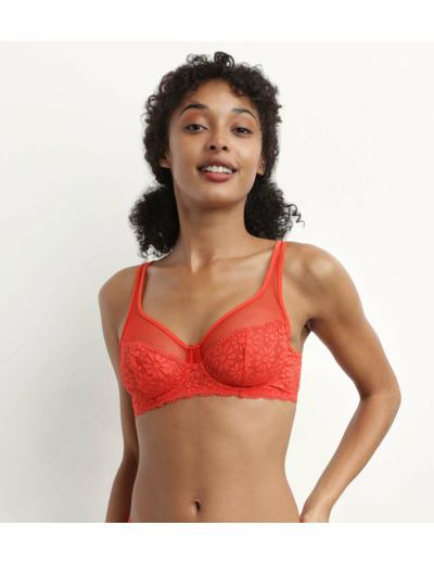 Soutien-gorge emboitant dentelle fleurs Rouge Generous Édition Limitée