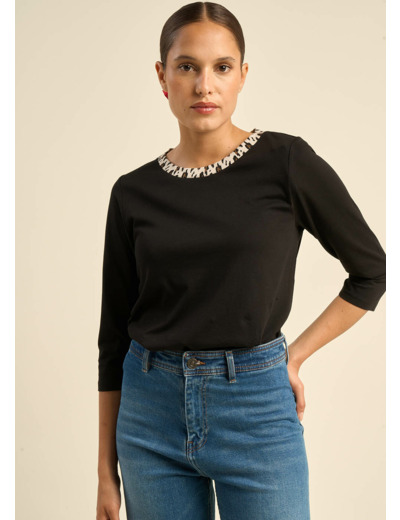 Tee-shirt avec col imprimé léopard