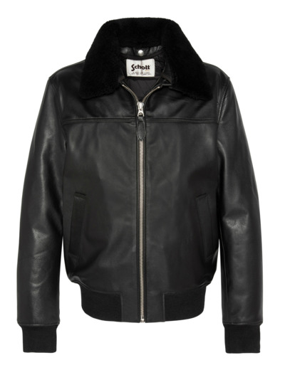 Blouson pilote avec col mouton amovible, cuir de vachette