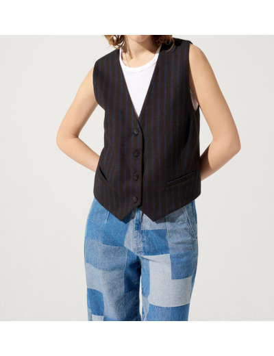 Gilet rayures bleu moka