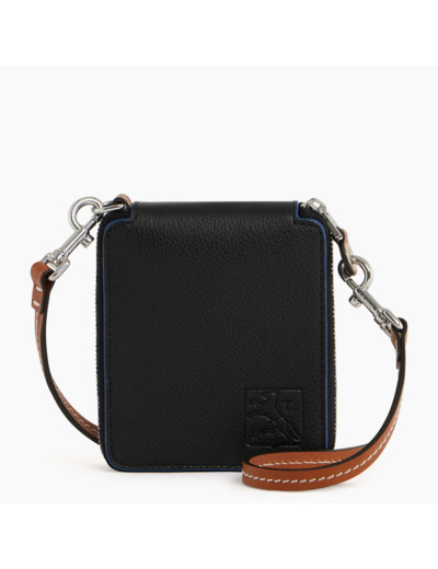 Porte cartes zippé tour de cou Camille en cuir grainé