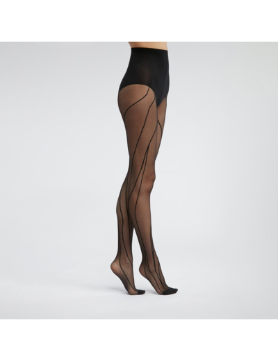 Collant femme en voile transparent à lignes contrastées Noir Dim Style