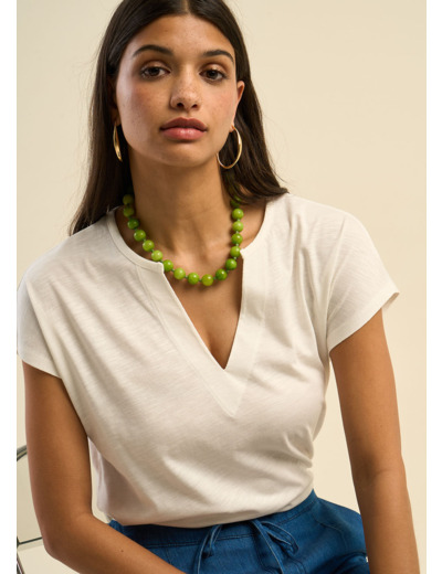 T-shirt à col tunisien et épaules tombantes