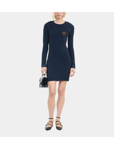 Robe Courte En Maille Bleu Marine