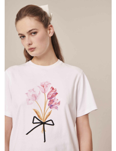 T-Shirt Taraflowers Blanc en Coton