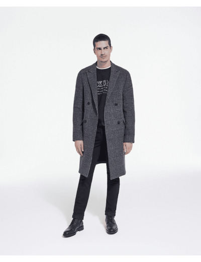 Manteau Long Croise Motif Chevrons dark grey