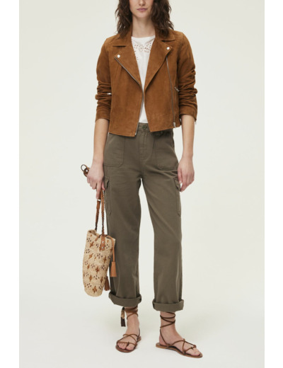 Veste biker en cuir velours - YANN