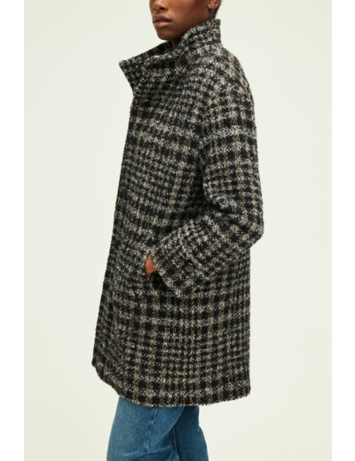 Manteau col montant à carreaux - LYSANDRE