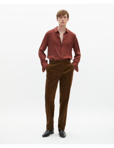 Pantalon de costume ajusté en velours côtelé marron caramel