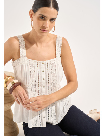 Top à bretelles brodé