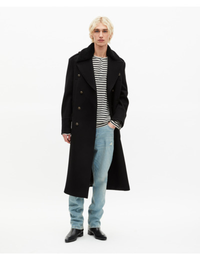 Manteau long en laine col sherpa noir black