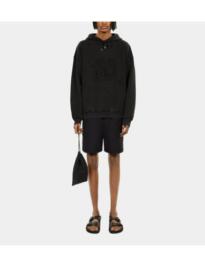 Sweatshirt À Capuche Noir Avec Broderie Logo black washed