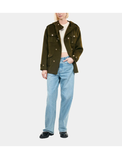 Blouson Style Officier En Laine Mélangée Kaki kaki