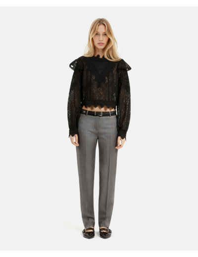 Top a manches longues col montant en dentelle black