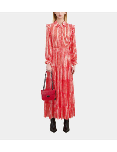 Robe Longue Imprimée Avec Volants red white