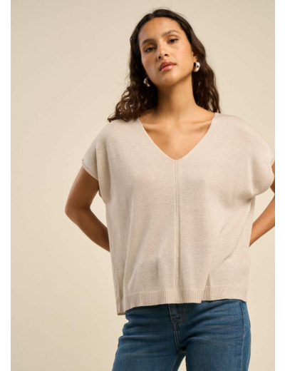 Pull oversize à col V et manches courtes