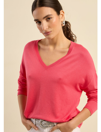 Pull maille fine col V