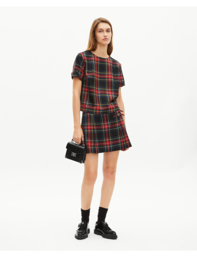 Top en tartan rouge et noir rouge