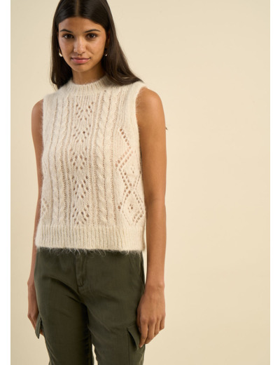 Pull à col rond sans manches torsadé