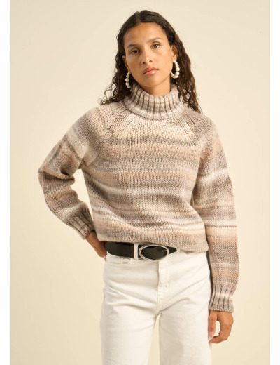 Pull ample col montant à rayures