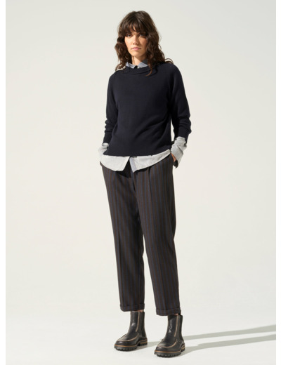 Pantalon droit rayures bleu moka