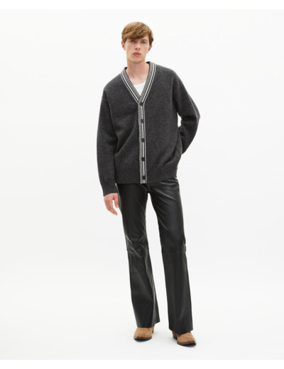 Cardigan en laine à rayures contrastées gris grey