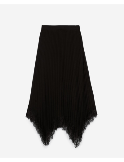 Jupe Longue Plissee & Dentelle En Bas En Candy Pleated black