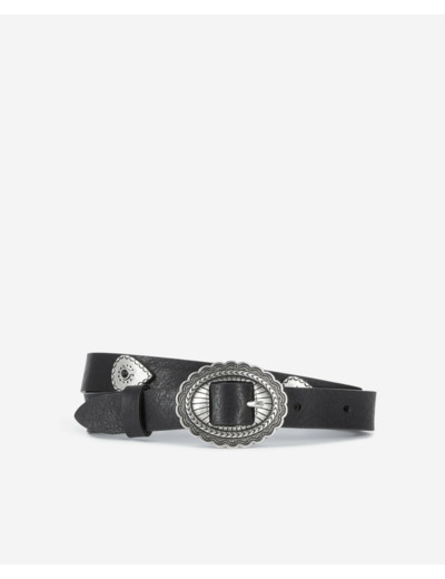 Ceinture Fine Cloutée En Cuir Noir black