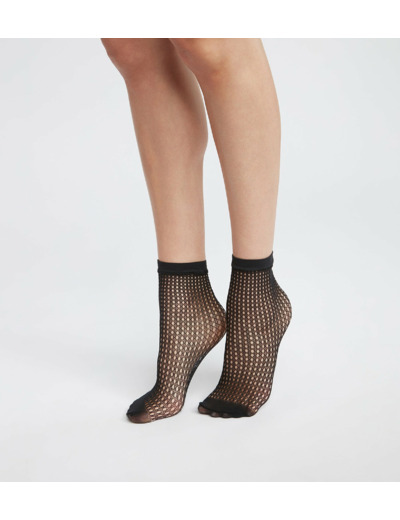 Socquettes femme en résille effet cannage Noir Dim Style