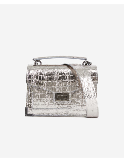 Sac emily small effet crocodile cuir argenté antic silver