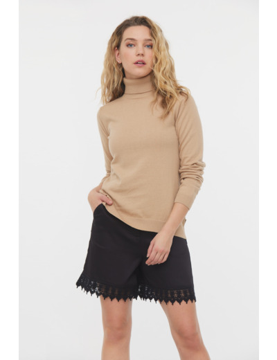 Pull col roulé basique en coton bio et laine recyclée