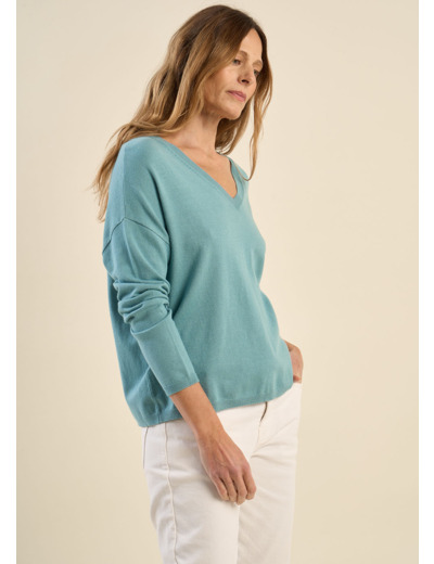 Pull maille fine col V